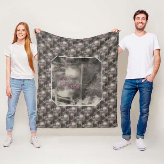 Flower Garden Chair Nature Pattern Vintage フリースブランケット (インサイチュ)