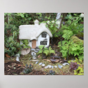 Flower Garden Cottage Gouache Painting ポスター