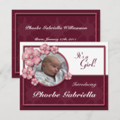 Flower Gem Pink Birth Announcements 案内状 (正面/裏面)