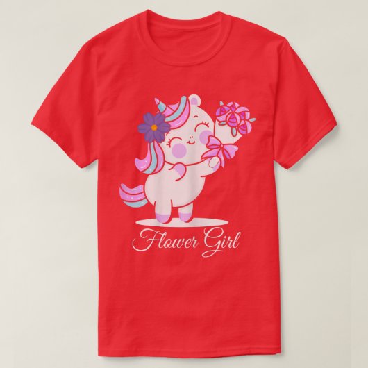 Flower Girl, Bride Unicorn Flowers Married Wedding Tシャツ (デザイン正面)
