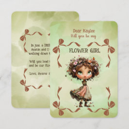 Flower Girl Invitation Floral Green Watercolor ノートカード