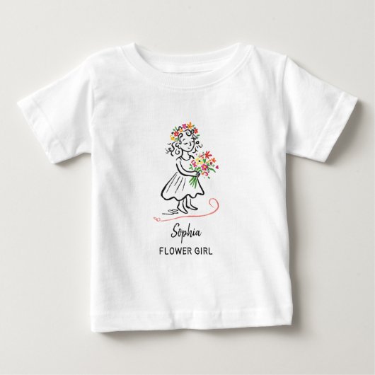 Flower Girl Personalized Hand Drawn Illustration ベビーTシャツ (正面)