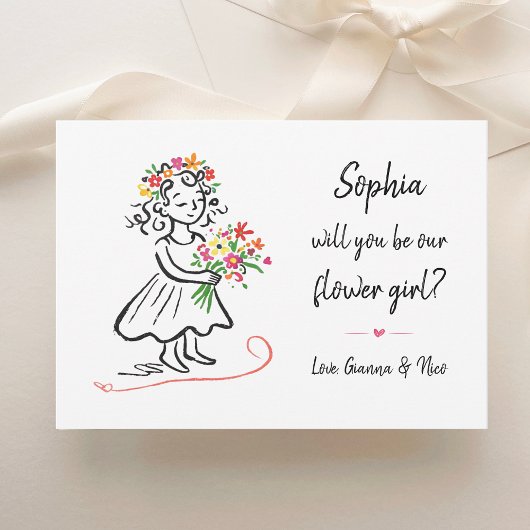 Flower Girl Proposal Chic Hand Drawn Illustration カード