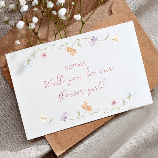 Flower Girl Proposal Watercolor Floral Simple カード