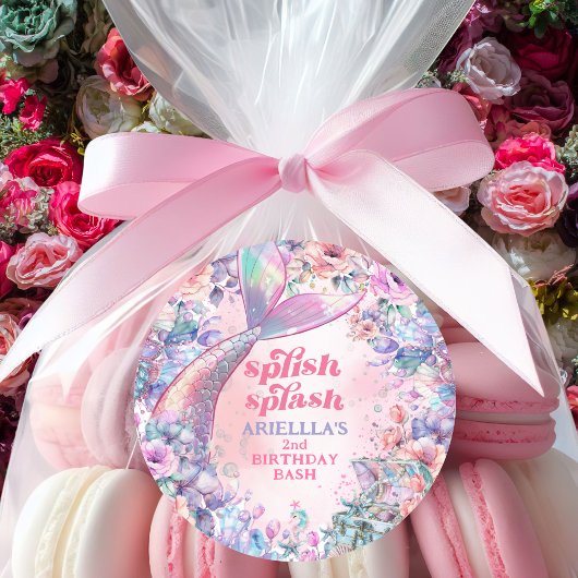 Flower Glitter Mermaid Tail 2nd Birthday ラウンドシール