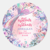 Flower Glitter Mermaid Tail 3rd Birthday ラウンドシール (正面)