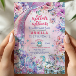 Flower Glitter Mermaid Tail 3rd Birthday  招待状