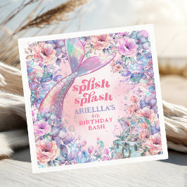 Flower Glitter Mermaid Tail 4th Birthday スタンダードカクテルナプキン
