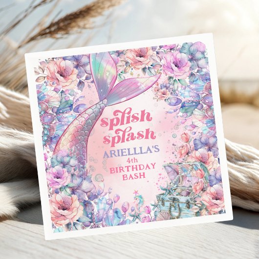 Flower Glitter Mermaid Tail 4th Birthday スタンダードカクテルナプキン