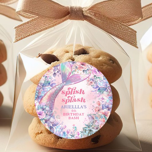 Flower Glitter Mermaid Tail 4th Birthday ラウンドシール