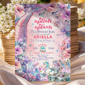 Flower Glitter Mermaid Tail 4th Birthday  招待状