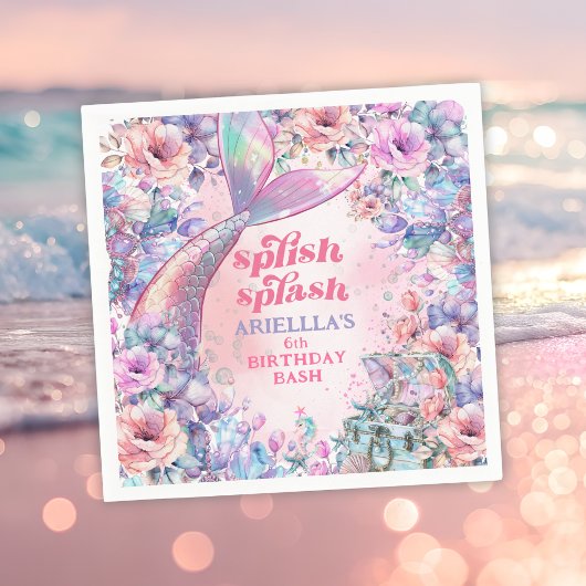Flower Glitter Mermaid Tail 6th Birthday スタンダードカクテルナプキン