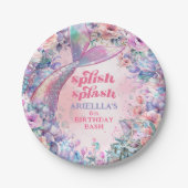 Flower Glitter Mermaid Tail 6th Birthday ペーパープレート (正面)