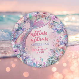 Flower Glitter Mermaid Tail 6th Birthday ペーパープレート