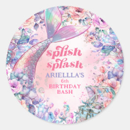 Flower Glitter Mermaid Tail 6th Birthday ラウンドシール