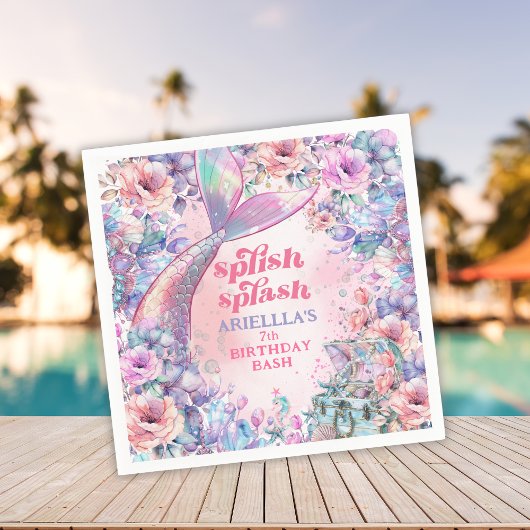 Flower Glitter Mermaid Tail 7th Birthday スタンダードカクテルナプキン