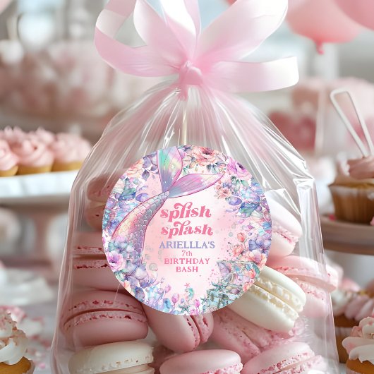 Flower Glitter Mermaid Tail 7th Birthday ラウンドシール