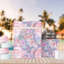 Flower Glitter Mermaid Tail 7th Birthday ラッピングペーパー