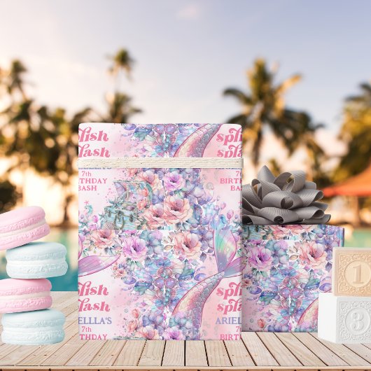 Flower Glitter Mermaid Tail 7th Birthday ラッピングペーパー
