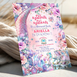 Flower Glitter Mermaid Tail 7th Birthday  招待状