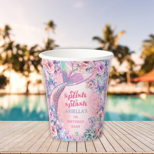 Flower Glitter Mermaid Tail 7th Birthday 紙コップ