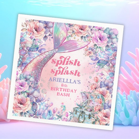 Flower Glitter Mermaid Tail 8th Birthday スタンダードカクテルナプキン
