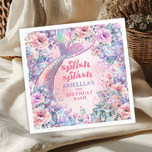 Flower Glitter Mermaid Tail 9th Birthday スタンダードカクテルナプキン