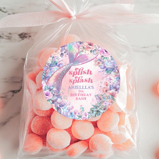 Flower Glitter Mermaid Tail 9th Birthday ラウンドシール