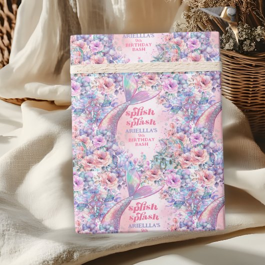 Flower Glitter Mermaid Tail 9th Birthday ラッピングペーパー