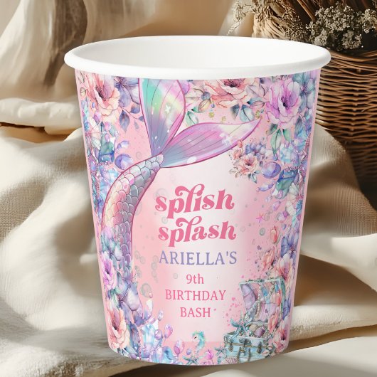 Flower Glitter Mermaid Tail 9th Birthday 紙コップ