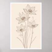 Flower Line Art - Elegant Beige Poster ポスター (正面)