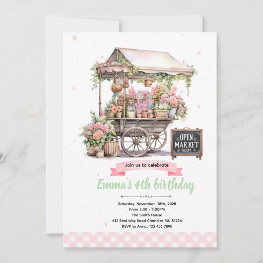 Flower market birthday invitation 招待状 (正面)