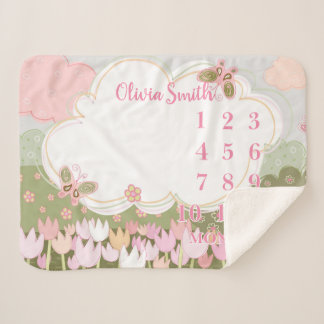Flower Milestone Blanket, Baby Girl Butterflies シェルパブランケット