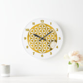FLOWER OF LIFEパンチ金ゴールド+クロック顔番号 ラージ壁時計 (ホーム)