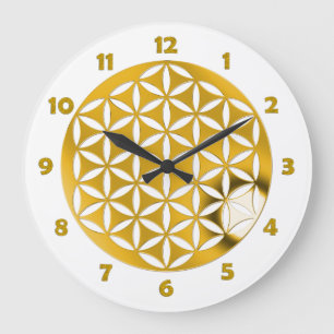 FLOWER OF LIFEパンチ金ゴールド+時計顔番号 ラージ壁時計