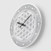 FLOWER OF LIFE – シルバー – 時計の顔リング銀 ラージ壁時計 (傾斜)