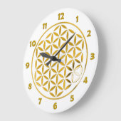 FLOWER OF LIFE -スタンプ-金ゴールド+時計の顔番号 ラージ壁時計 (傾斜)