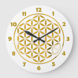 FLOWER OF LIFE -スタンプ-金ゴールド+時計の顔番号 ラージ壁時計