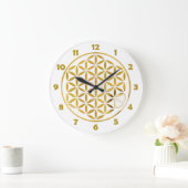 FLOWER OF LIFE -スタンプ-金ゴールド+時計の顔番号 ラージ壁時計 (ホーム)