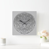 FLOWER OF LIFE – メダルシルバー スクエア壁時計 (ホーム)