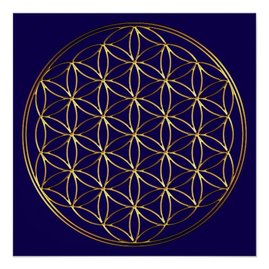 FLOWER OF LIFE - 神聖幾何学シンボル ゴールド2 ポスター (正面)