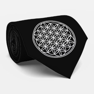 FLOWER OF LIFE - 聖なる幾何学シンボル アウトライン2 ネクタイ