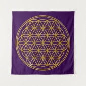 FLOWER OF LIFE - 聖なる幾何学シンボル ゴールド 1 タペストリー (正面(横))
