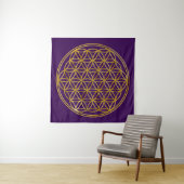 FLOWER OF LIFE - 聖なる幾何学シンボル ゴールド 1 タペストリー (インサイチュ(横))