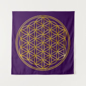 FLOWER OF LIFE - 聖なる幾何学シンボル ゴールド 1 タペストリー (正面)