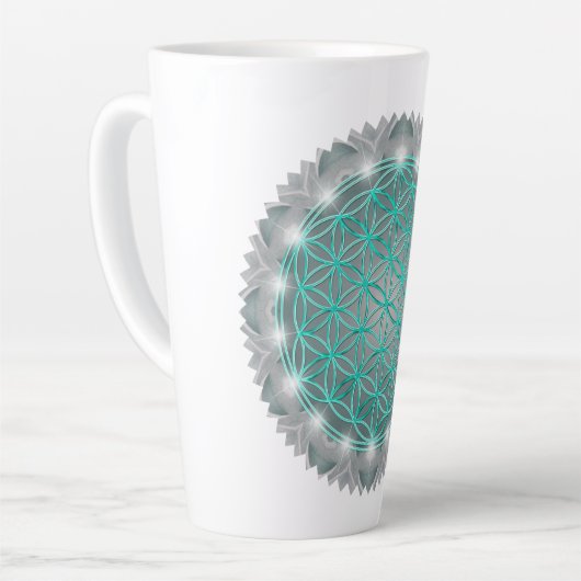FLOWER OF LIFE – 聖なる幾何学模様2 カフェラテマグ (左アングル)