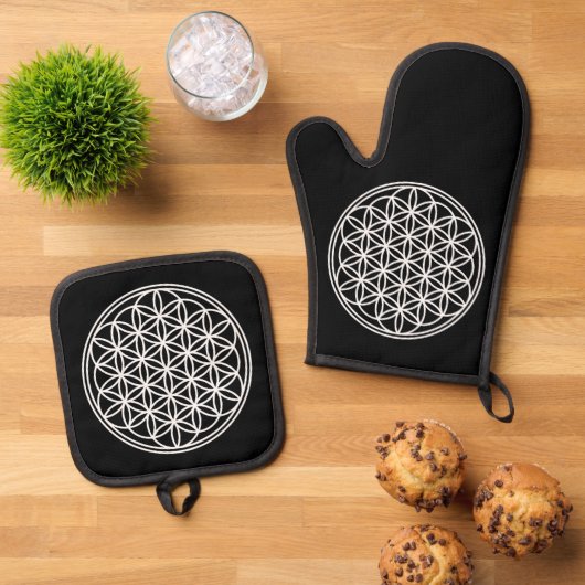 FLOWER OF LIFE – 聖幾何学シンボル概要2 鍋つかみ&鍋敷きセット (トップダウン)