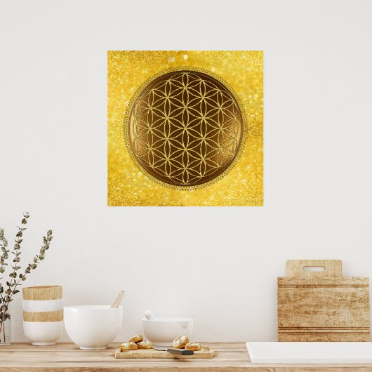 FLOWER OF LIFE – 聖幾何学メデイロン1 ポスター (キッチン)