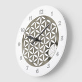 FLOWER OF LIFE -銀色+時計の顔番号 ラージ壁時計 (傾斜)