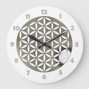 FLOWER OF LIFE -銀色+時計の顔番号 ラージ壁時計